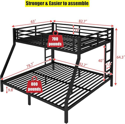 Upgraded & Stronger Heavy Duty Metal Queen Over King Bunk Bed for Adults & Teens, Thickened More Stable Safer Bunkbeds (Greater Weight Capacity) (Queen Over King)