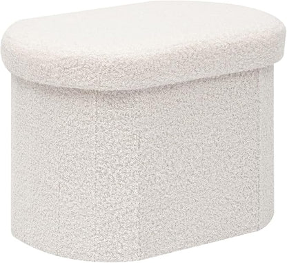 B FSOBEIIALEO Storage Ottoman for Dorm Room, Boucle Folding Storage Ottoman Foot Rest, 16.14 Inches Small Collapsible Ottoman Cube for Living Room White