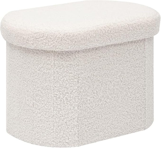 B FSOBEIIALEO Storage Ottoman for Dorm Room, Boucle Folding Storage Ottoman Foot Rest, 16.14 Inches Small Collapsible Ottoman Cube for Living Room White