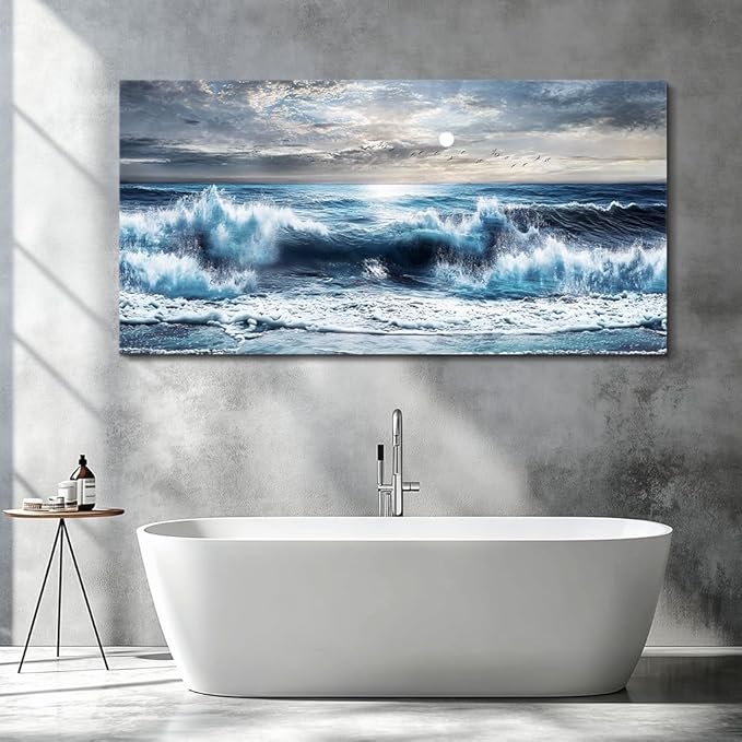 ERQINHUA Large Wall Art For Living Room Canvas Wall Decor For Bedroom Marine Landscape Painting Restaurant Office Canvas Art Prints Pictures Artwork Ready To Hang Bathroom Home Decorations 20"x40"