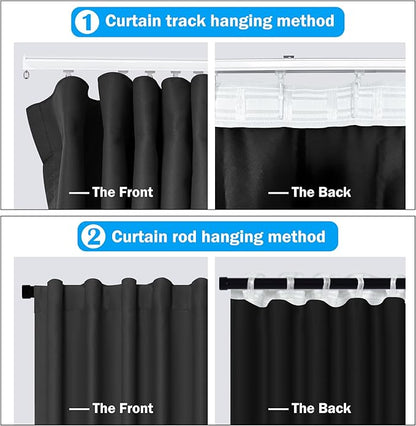 Room Divider Curtains Total Blackout Privacy Curtain Panel Room Thermal Insulated Noise Reduction Curtains for Bedroom Window Living Room Ceiling Track Curtain W 12.5 ft × H 8ft Black