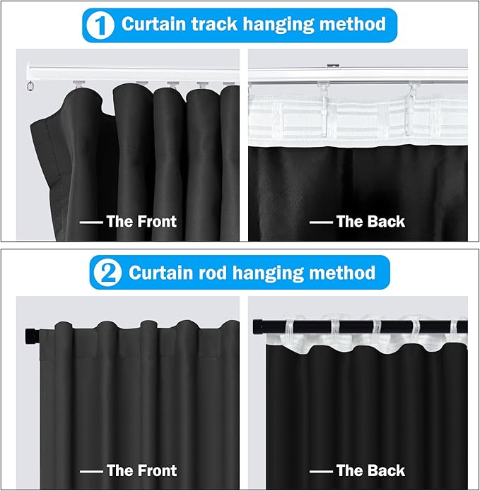 Room Divider Curtains Total Blackout Privacy Curtain Panel Room Thermal Insulated Noise Reduction Curtains for Bedroom Window Living Room Ceiling Track Curtain W 10 ft × H 8 ft Black