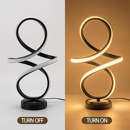Mayful Modern Spiral Table Lamp, Bedside Lamp with USB C & A Ports, Touch Control Dimmable with 3 Color Temperatures,Unique LED Lamp for Nightstand Bedroom Office Living Room, Black