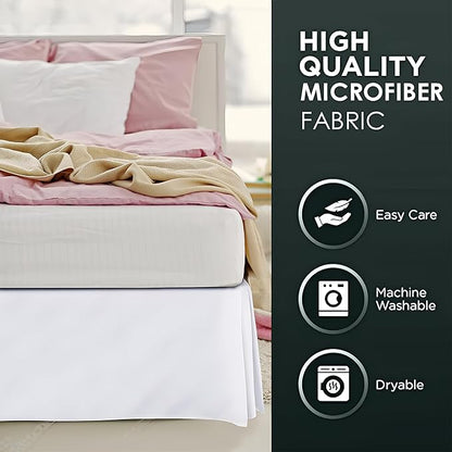 Pleated Bed Skirt King Size, 14" Drop with Platform Design for Secure Fit, Split Corners, Wrinkle-Resistant Microfiber for Modern Stylish Look, Tailored Bedding for Hotel Luxury - White