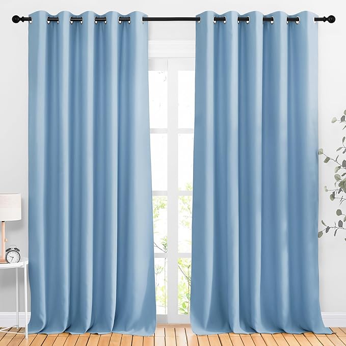 NICETOWN Room Darkening Blue Curtains 102 inches Long 2 Panels, Grommet Thermal Curtains Light & Sound Reducing Window Treatments for Living Room/Bedroom, W66 x L102