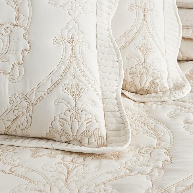 CHIXIN Microfiber Standard Pillow Shams Set of 2 - Quilted Decorative Pillow Covers - Ivory-Yellow - Size (20" x 26")