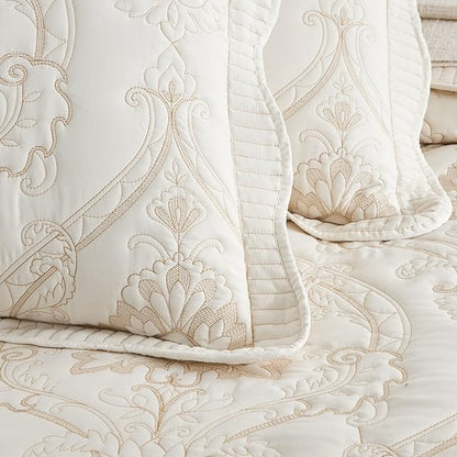 CHIXIN Microfiber King Pillow Shams Set of 2 - Quilted Decorative Pillow Covers - Ivory-Yellow - Size (20" x 36")