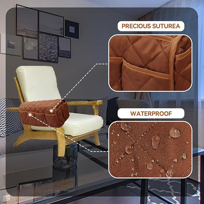 MEHIDFY Armchair Caddy, Waterproof Sofa Armrest Organizer, Non Slip Recliner Organizer, Remote Holder for Recline, Recliner Caddy with 14 Pockets Storage for TV Remote, Phone, Magazine (Brownish Red)