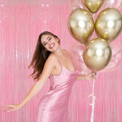 GOER 6.4 ft x 8.2 ft Foil Fringe Curtains Party Photo Backdrop Party Streamers for Birthday,Graduation,New Year Eve Decorations Wedding Decor(2 Packs,Candy Pink)