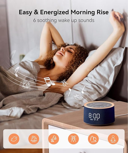 Dreamegg D1+ Sound Machine & Alarm Clock - Sound Machine for Sleep, White Noise Machine with 29 Soothing Sounds, Night Light, 0-100% Dimmable, White Noise Alarm Clock for Bedrooms Adults Baby, Blue