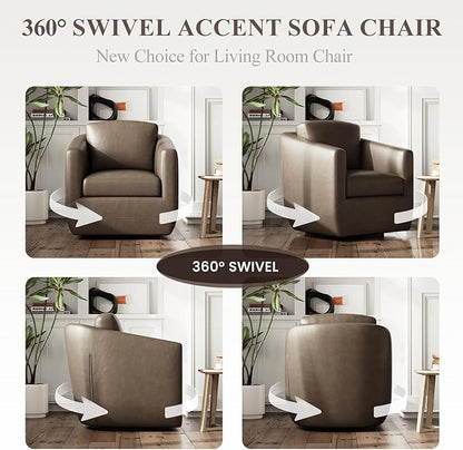 360° Comfy Swivel Accent Armchair with Pillow - Fully Assembled Living Room Single Sofa No-Sag Foam & Sturdy Metal Base, Swivel Accent Chair for Bedroom Living Room, Office, Grey