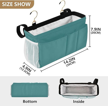 KOPIRIT Navy Teal Bedside Caddy Storage Bag Bedside Organizer for College Dorm Top Bunk Bed Hanging Storage Organizer 6 Pockets with Hooks for Drinks Magazine Phone Holder