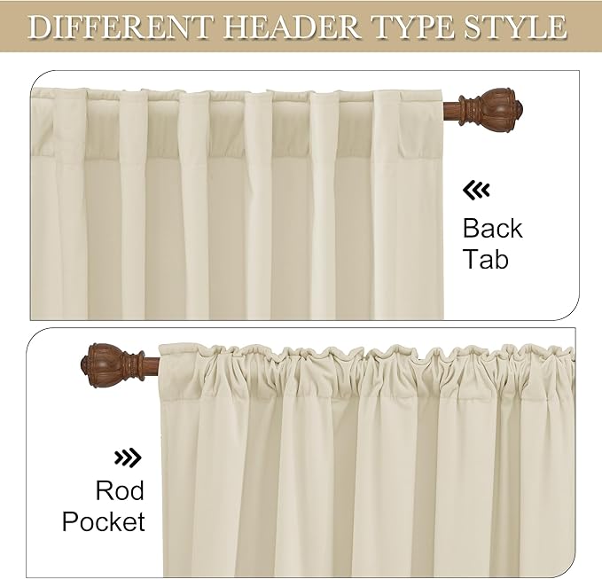RYB HOME Beige Velvet Curtains 102 inches, Back Tab Soft Fabric Room Darkening Thermal Insulated Luxurious Home Decor Curtains for Living Room Bedroom, W 52" x L 102", 2 Panels Set