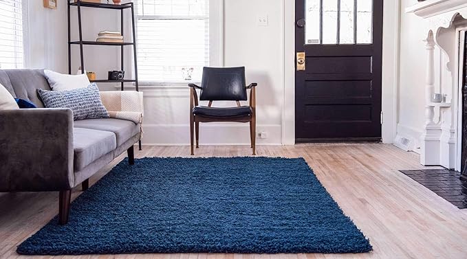 Unique Loom Solid Shag Collection Area Rug (9' x 12' Rectangle, Sapphire Blue/ Navy Blue)