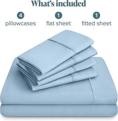 Bare Home Hotel Luxury Queen Sheet Set, Extra Soft - 6 Piece Set - Deep Pockets - Easy Fit - Cooling & Breathable - Wrinkle, Fade, Stain Resistant - Includes 4 Pillowcases (Queen, Light Blue)