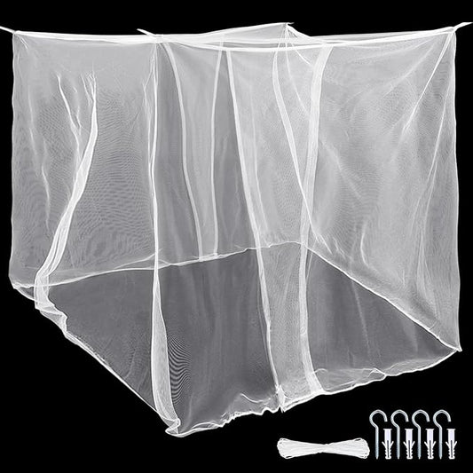 4 Corners Mosquito Net for Mosquiteros para Camas Bed Canopies Netting Bed Drapes Rectangular Mosquito Mesh for Camping Home Outdoor Travel(White B,L79 X W87 X H71 Inch,2 Opening)