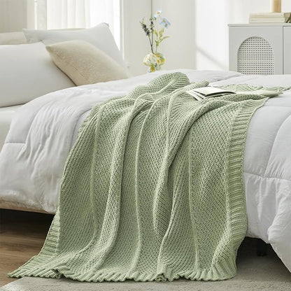Amélie Home Chevron Chenille Knit Throw Blanket for Couch, Cozy Texture Decorative Soft Blanket for Sofa & Chair, 60"x80", Sage Green