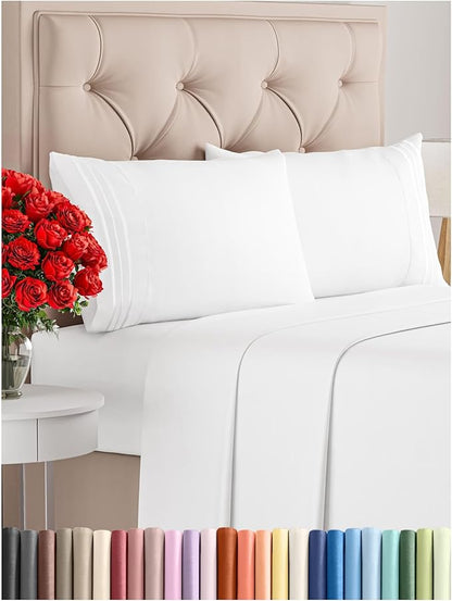 Full Size 4 Piece Sheet Set - Comfy Breathable & Cooling Bed Sheets Set - Hotel Luxury Bedding for Women, Men, Kids, Teens, Boys & Girls - Deep Pockets, Ultra-Soft and Wrinkle Free - Oeko-Tex - White