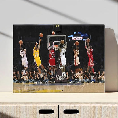 Basketball Legends Canvas Wall Art Print Poster, Iconic Sports Stars Shooting Inspirational Picture, Motivational Photography Wall Decor for Gym Dorm Home Office Living Room Bedroom, Framed 24x30inch