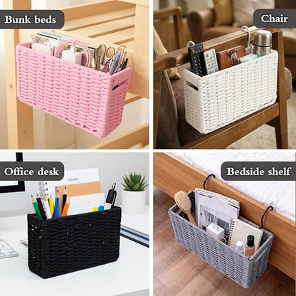 Cotton Rope Woven Bedside Caddy for Dorm Bed, Foldable Bedside Shelf Bunk Bed Accessories, College Dorm Room Essentials Hanging Organizers Storage Basket, Room Decor Magazine File Holder (Gray)