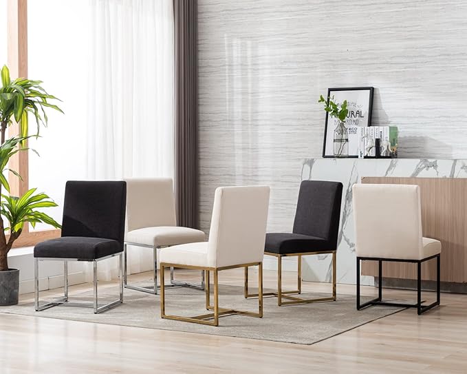 CIMOTA Black Modern Dining Chairs Set of 2, Upholstered Dining Room Chairs Armless Guest Side Chair with Chrome Base for Dining Room/Kitchen, Charcoal Black, 2PCS