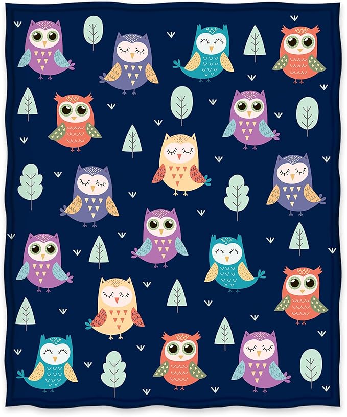 Jekeno Owl Blanket Gifts for Women Men Kids Girls Mom Halloween Christmas Birthday Gifts Home Bedroom Living Room Mother's Day Easter Decor Soft Cozy Lightweight Throw Blankets Navy Blue 60"x80"