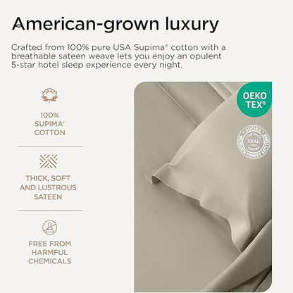Threadmill Luxury Full Size Sheets for Full Size Mattress, 1200 Thread Count Supima Cotton Sheets for Full Mattress, 5-Star Hotel Quality 4 Piece Bed Sheets with Extra Deep Pocket, Taupe