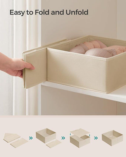 SONGMICS Drawer Organizers, Dresser Divider Organizers, Set of 12, Foldable Fabric Storage Boxes for Socks, Underwear, Bras, Ties, Scarves, Summer Sand URDZ006Y02
