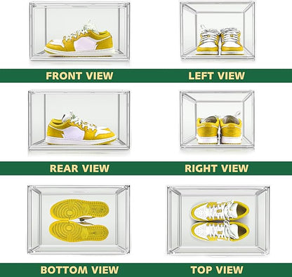 12 Pack X-Large Acrylic Display Case, Size 14 Clear Shoe Box Stackable Sneaker Display Case with Magnetic Lid Multipurpose Storage Bin for Closet for Purses, Handbags, Cosmetics, Collectibles
