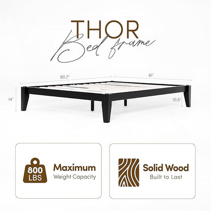 Thor Bed Frame Full - Solid Wood Platform Bed - Japanese Joinery Bed Frame - Wood Slat Support - No Box Spring Needed - Easy Assembly - Minimalist & Modern Style (Midnight Charcoal)