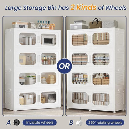 200GAL Extra Large Storage Bins with Lid, 800QT Storage Bins with Wheels, Folding Closet Organizer, Stackable Collapsible Plastic Storage Containers for Home, Office, Kitchen, 4Pack White