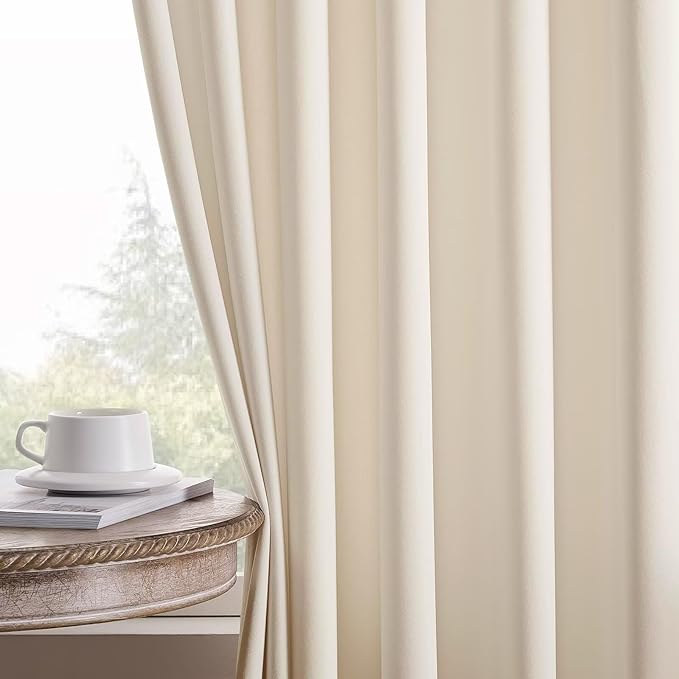 Joydeco Velvet Curtains White Blackout Curtains Thermal Insulated 120 inches Extra Long Window Curtains Soft Room Darkening Drapes for Bedroom Living Room Elegant Rod Pocket 2 Panels Cream White
