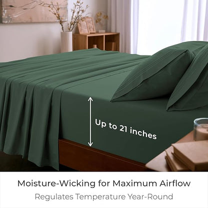 Mellanni Queen Sheet Set - 6-Piece Iconic Collection Bedding, (Including 4 Pillowcases), 21-Inch Extra Deep Pocket, Easy Care, Ultra Soft, Cooling Sheets, Brushed Microfiber - Emerald Green