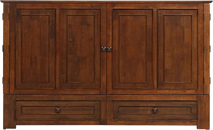 Emurphybed Paradiseo Murphy Cabinet Chest Bed with Charging Station 6 Inch, Queen (Tobacco)
