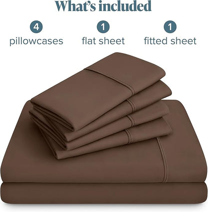 Bare Home Hotel Luxury Queen Sheet Set, Extra Soft - 6 Piece Set - Deep Pockets - Easy Fit - Cooling & Breathable - Wrinkle, Fade, Stain Resistant - Includes 4 Pillowcases (Queen, Cocoa)