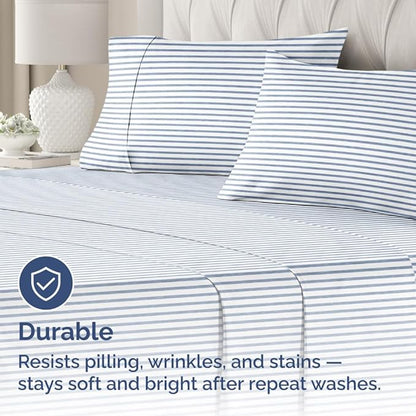 Queen Pillow Cases Set of 4 - Ultra Soft Hotel Quality Pillowcase Covers - Comfy, Cozy & Wrinkle Free - Shrinkage and Fade Resistant - Machine Washable Pillow Protectors - 4 Piece Set - Blue Stripes 2