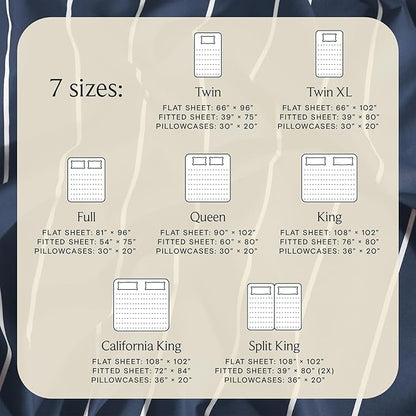 LuxClub 4 PC California King Sheet Set, Deep Pockets Wrinkle Free Cooling Bed Sheets Hotel Bedding for Women, Men, Includes 1 Fitted Sheet, 1 Flat Sheet and 2 Pillowcases-Striped - Navy