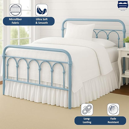 Ruffled Bed Skirt with Split Corners-Dust Ruffle - 12" Drop 100% Microfiber Soft,Sheen & Luxurious Look - Bed Skirts (White -Queen)