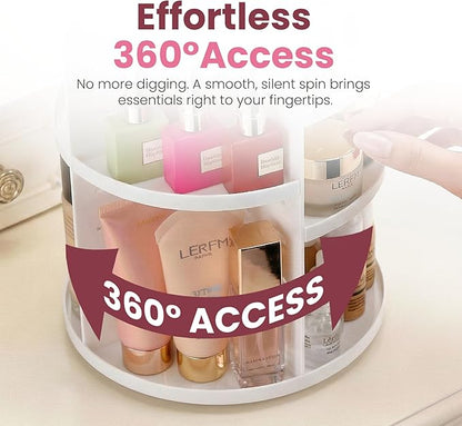 Masirs 360 Rotating Makeup Organizer - Adjustable Shelf Height and Fully Rotatable. The Perfect Cosmetic Organizer for Bedroom Dresser or Vanity Countertop. (White)