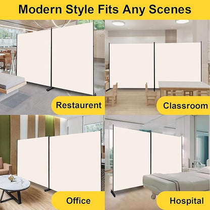 Room Divider Folding Privacy Screens with Wheels, 6FT Tall Divider for Room Separation, Movable Room Partitons and Dividers, Indoor Room Dividers Panel with Fabric (Beige, 2 Panel-142‘’-Round Pad)