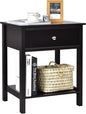 Giantex Nightstand, Wood End Table with Drawer and Open Shelf, Night Stand for Small Spaces, 2-Tier Bedside Table for Living Room Bedroom Dorm, Easy Assembly, Black