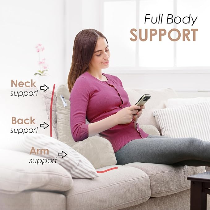 Nestl Reading Pillow with Shredded Memory Foam, Designed for Sitting Up in Bed and Couch, Back and Arms Adjustable Support for Adult & Teens Backrest Pillows for Reading, with Washable Cover Linen