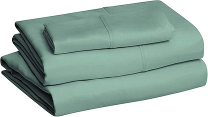 Amazon Basics Lightweight Super Soft Easy Care Wrinkle Free Microfiber 3 Piece Bed Sheet Set with 14-Inch Deep Pockets, Twin, Emerald Green, Solid, Kids, Men & Women Bedding (Pack of 4)