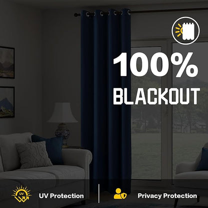Navy Blue 3-in-1 Blackout Curtains Heavy Duty Soundproof Curtains Thermal Insulated Drapes for Winter Room Divider Grommet Curtains for Living Room Bedroom (1 Panel, Navy Blue, 50" x 108")