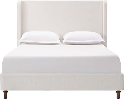 Upholstered Bed Frame with 54'' Nail Head Decorative Wing Back,Hand Buttoned Tufting Headboard Platform Bed Frame with Wooden Slats,No Box Spring Needed (Cream White, Queen)