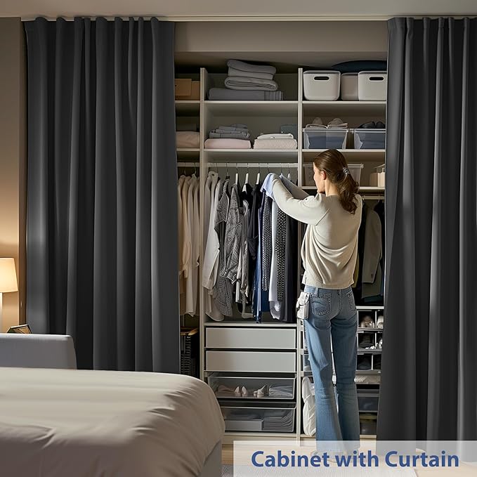 Room Divider Ceiling Mounted Curtains Track Sets Extra Wide Blackout Curtain Flexible Tracks for Bedroom Office Privacy Partition Separator, Black, W 12.5 x H 7ft