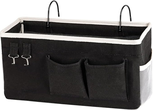 Ozzptuu Bedside Storage Caddy/Bedside Hanging Storage Bag for Headboards Bunk Beds Dorm Rooms Book Phone Magazine Holder (Black)