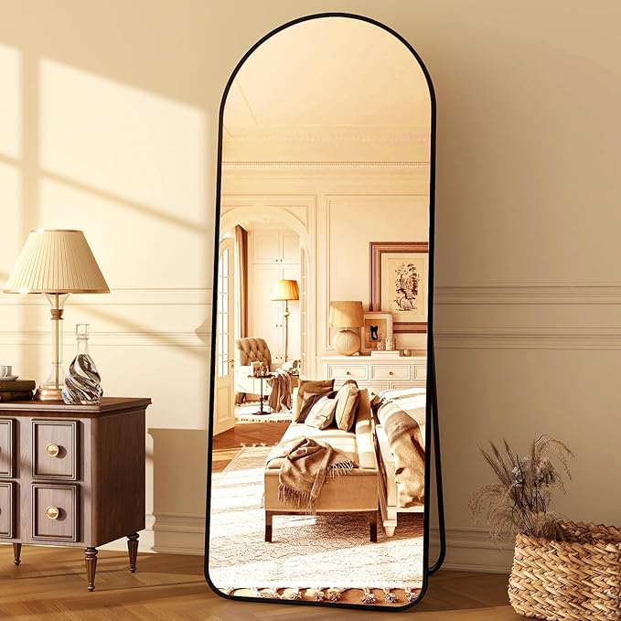 HARRITPURE 64"x21" Arched Full Length Mirror Floor Mirrors with Aluminum Alloy Frame Free-Standing Wall Mounted or Leaning Large Bedroom Dressing Mirror Modern & Contemporary Decor for Home,Black