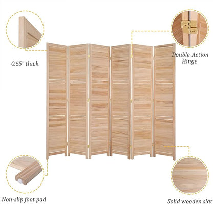 Bonnlo Wood Room Divider Privacy Screen, 5.9 Ft Tall Folding Partition Wall Divider, Indoor Freestanding Hinged Space Separator (Natural, 6 Panel)