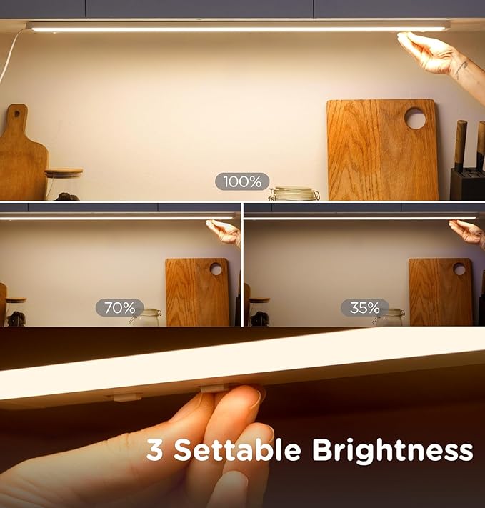Under Cabinet Lighting Plug in, 24 Inch14W 120V Super Bright, 3 Color 3000K/4000K/5000K, 3 Brightness,Ultra Thin Under Counter Lights for Kitchen, Linkable LED Cabinet Lights, White 2Pack
